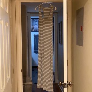 Grey and white striped long razor back dress